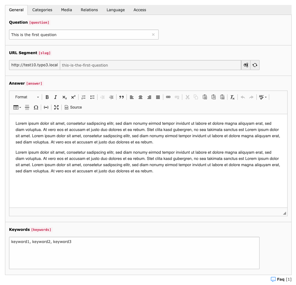FAQ general tab