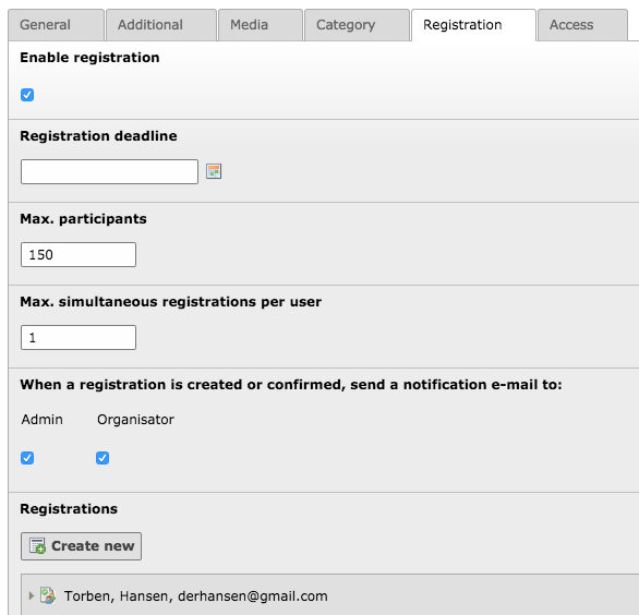 Event record (Tab: registration)