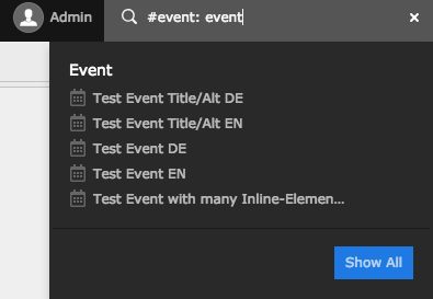 TYPO3 live search for events