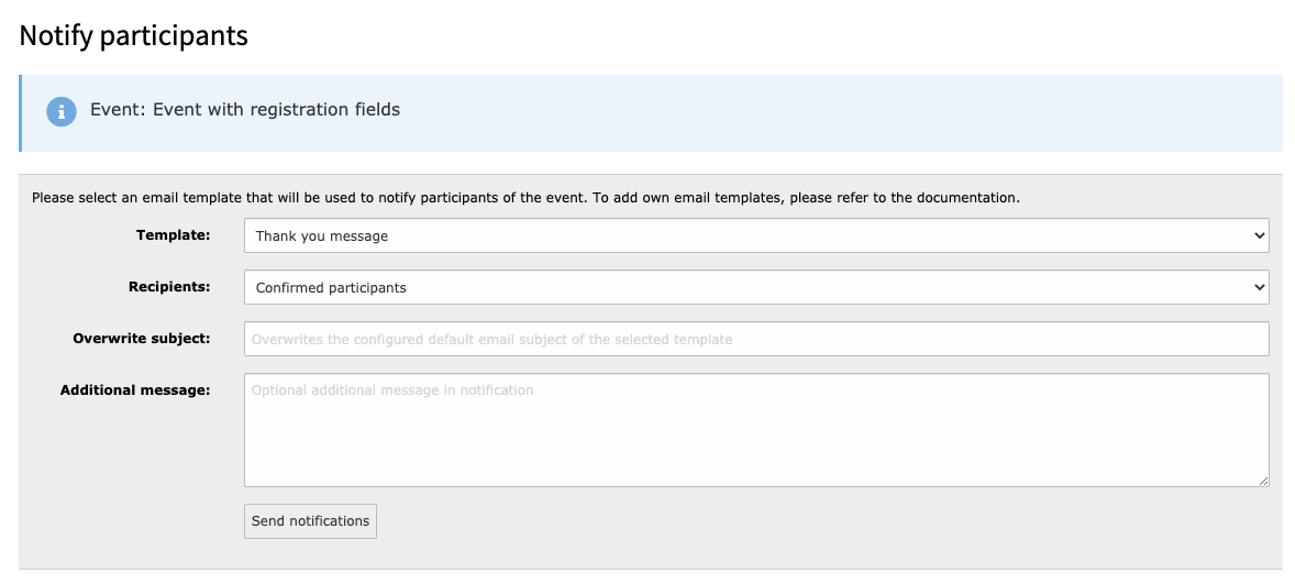 Actions of the backend module
