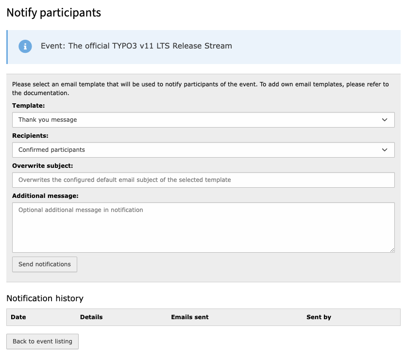 Actions of the backend module