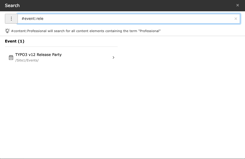 TYPO3 live search for events
