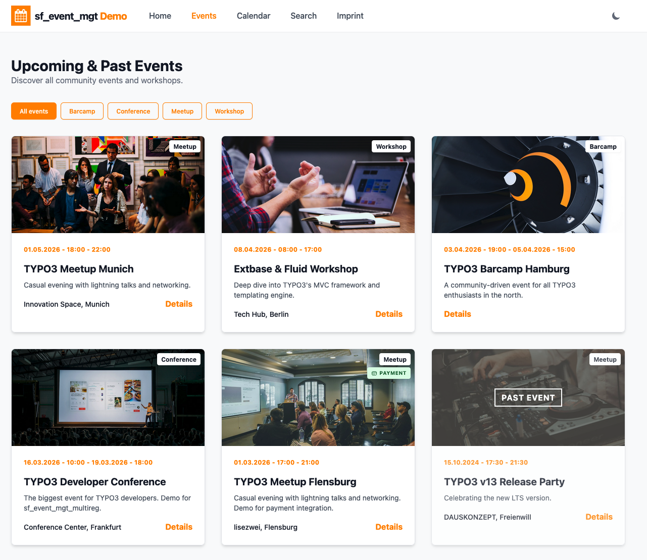 Screenshot of demo website