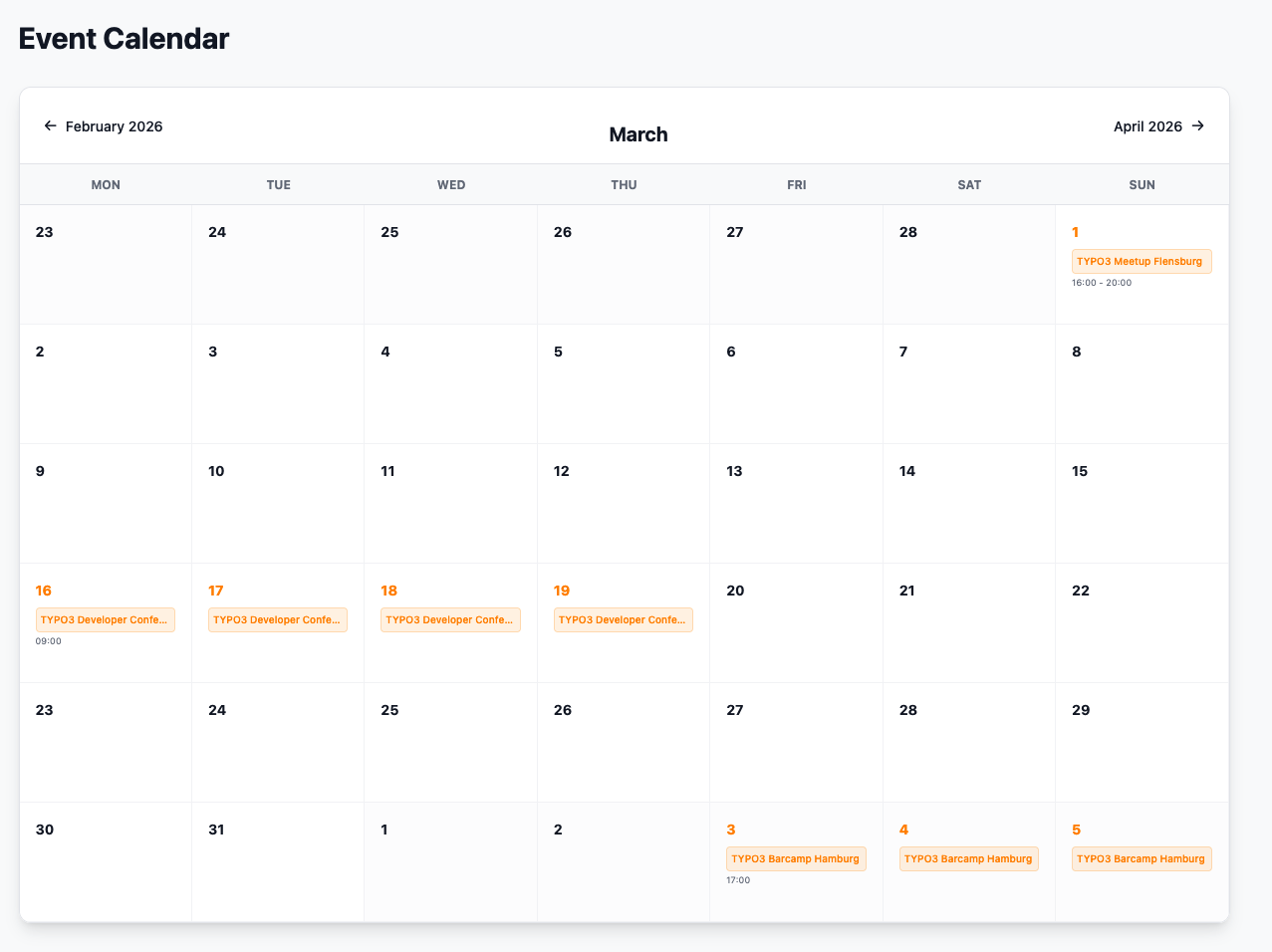Event calendar view
