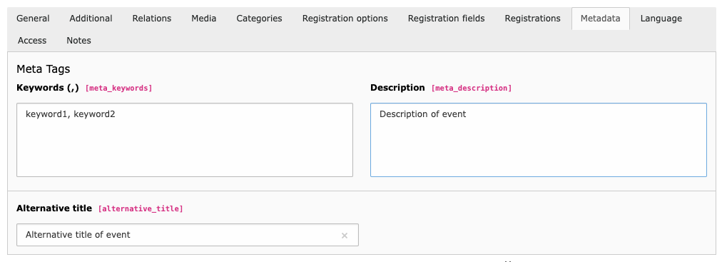 Event record (Tab: metadata)