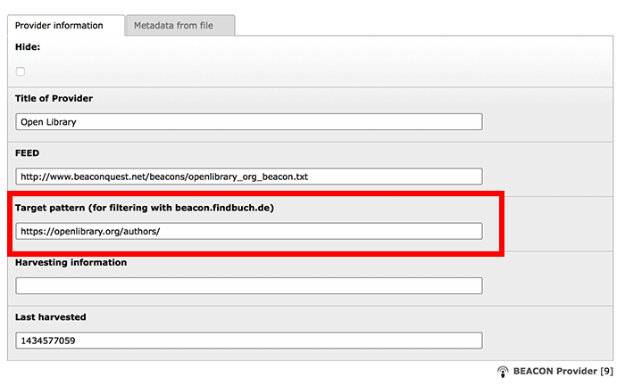 Setting a link target pattern in a provider record