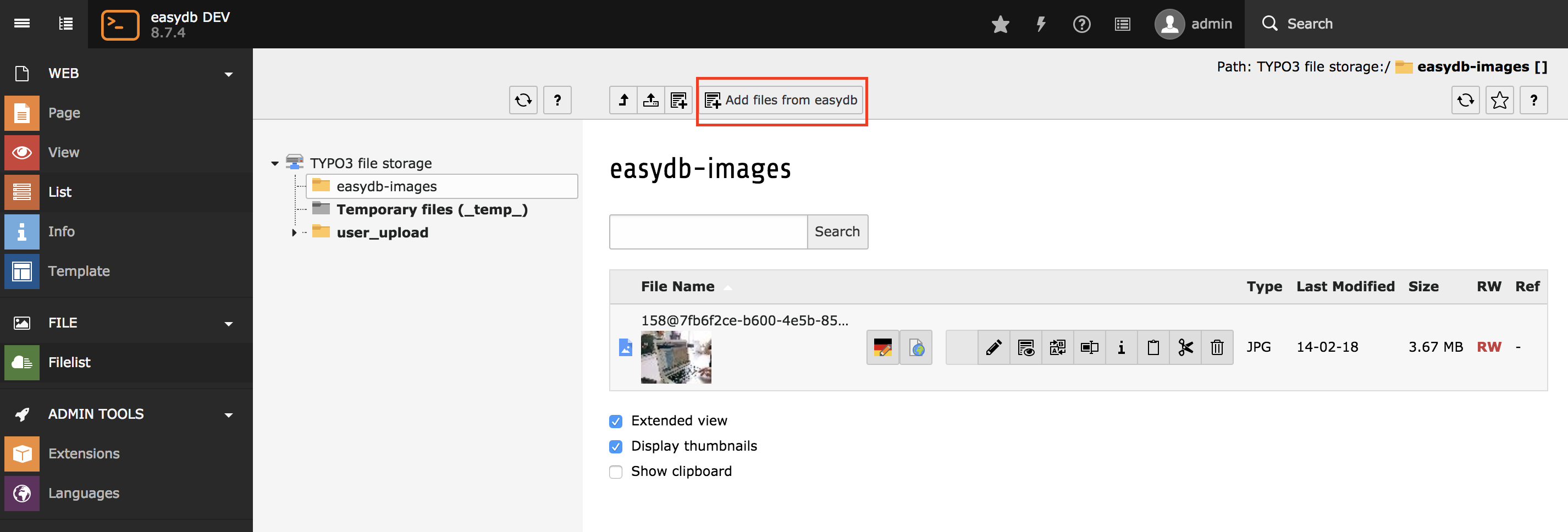 Button to import files
