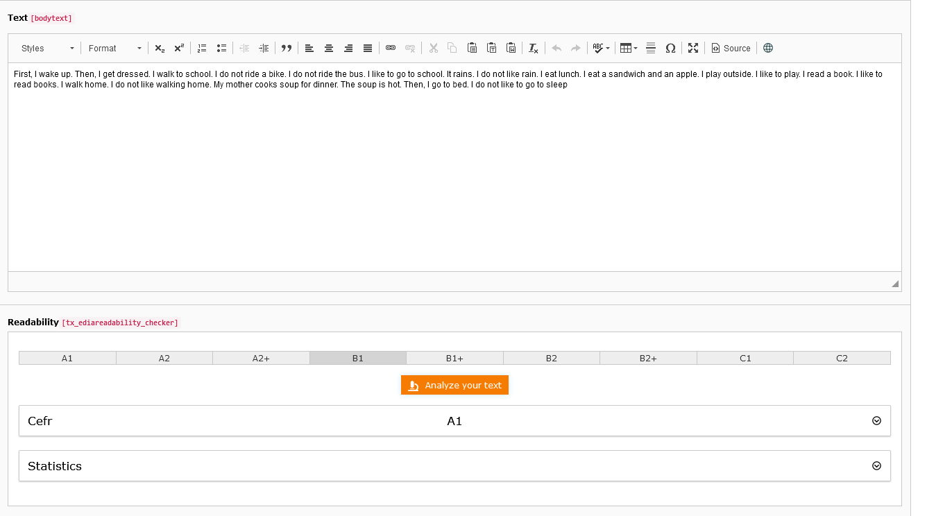 Backend view Analyse text