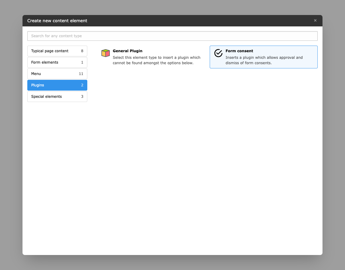 New content element wizard