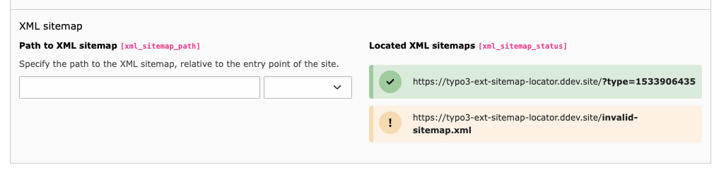 Configuration of XML sitemap path within the Sites module