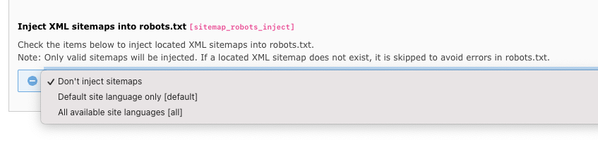 Configuration of sitemap injection within the Sites module
