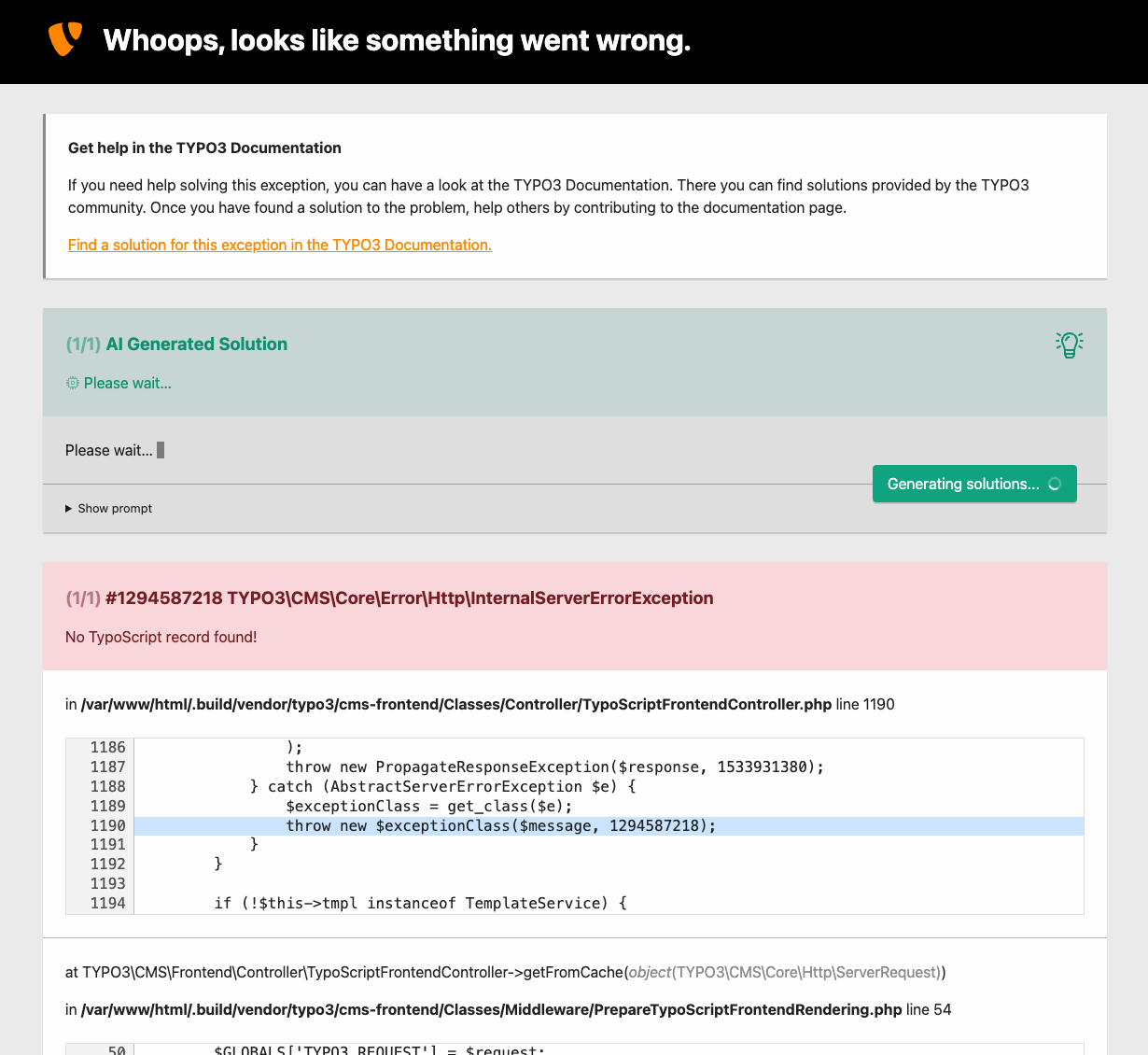 Video showing a solution stream on an error page