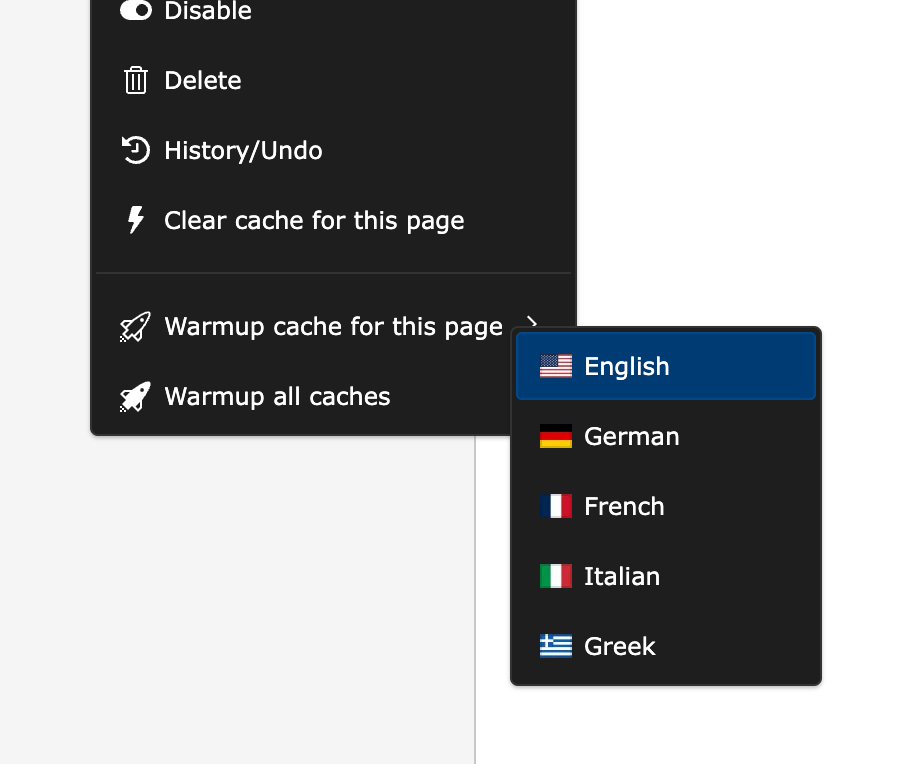 Cache warmup context meu items within the page tree