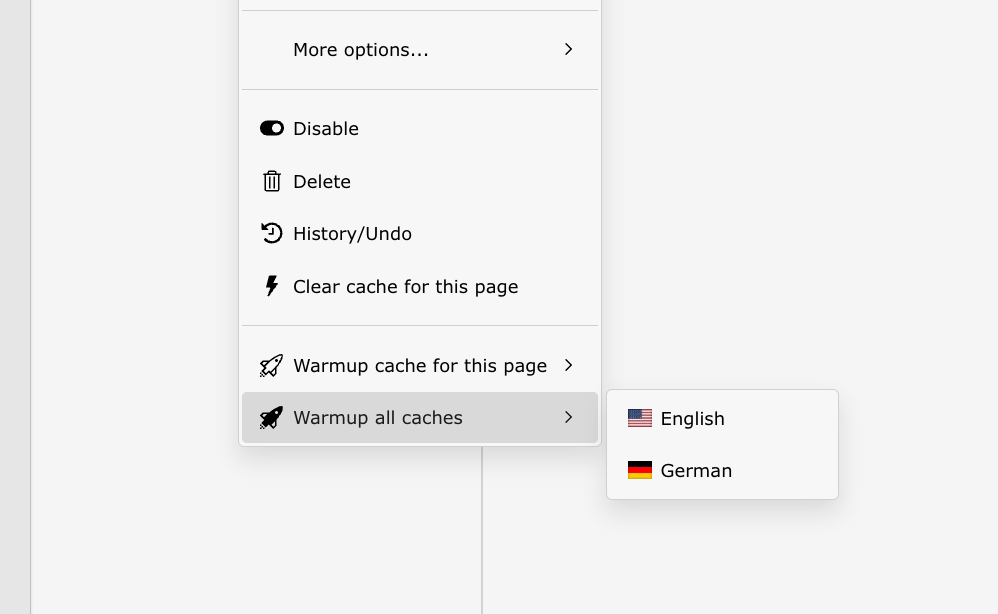 Cache warmup context meu items within the page tree