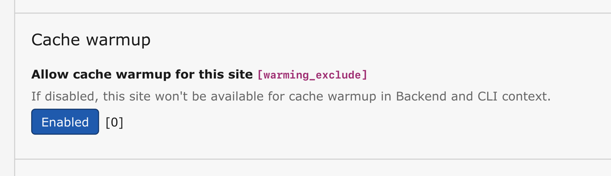 Configuration of exclude checkbox within the Sites module