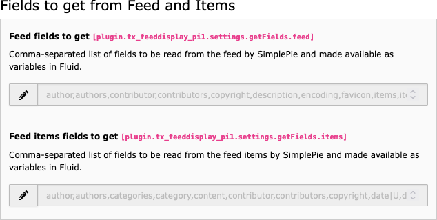 Constant Editor: "Fields to get from Feed and Items"