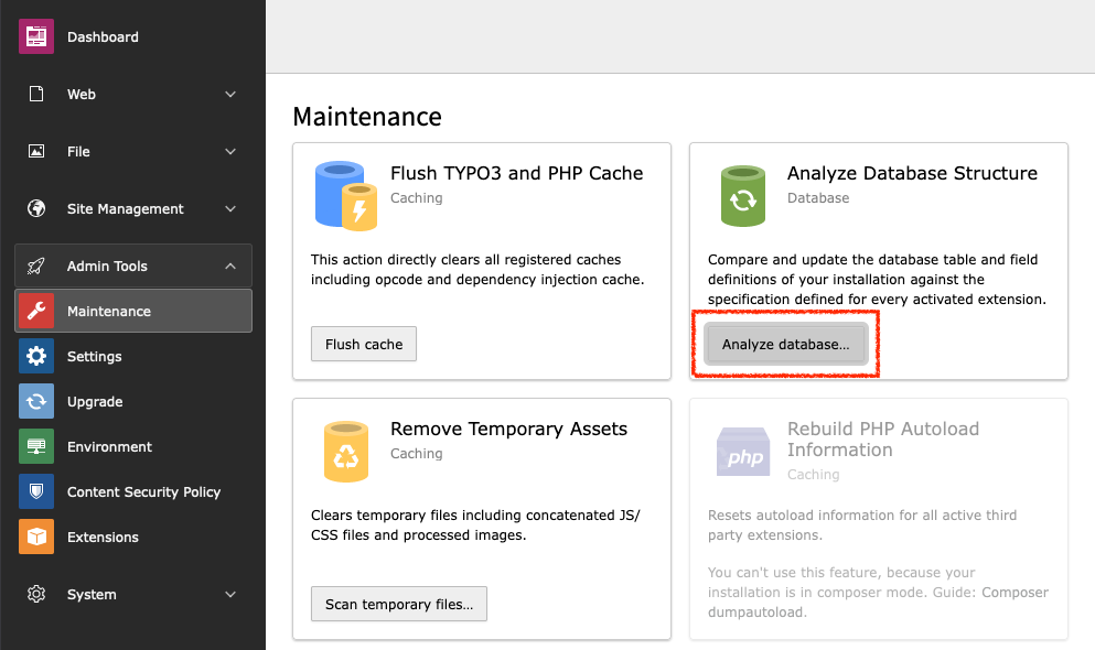 Maintenance: Analyze Database Structure