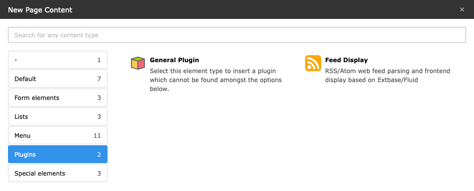 New Content Element Wizard