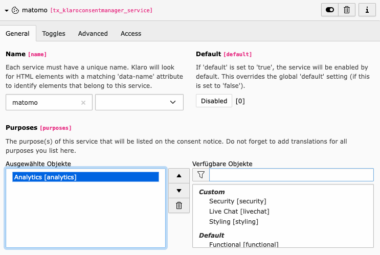 Backend: Custom Purposes