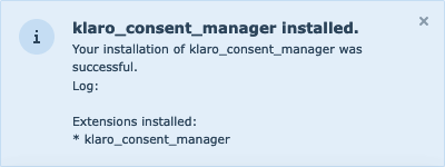Successful installation popup in the TYPO3 Extensions module