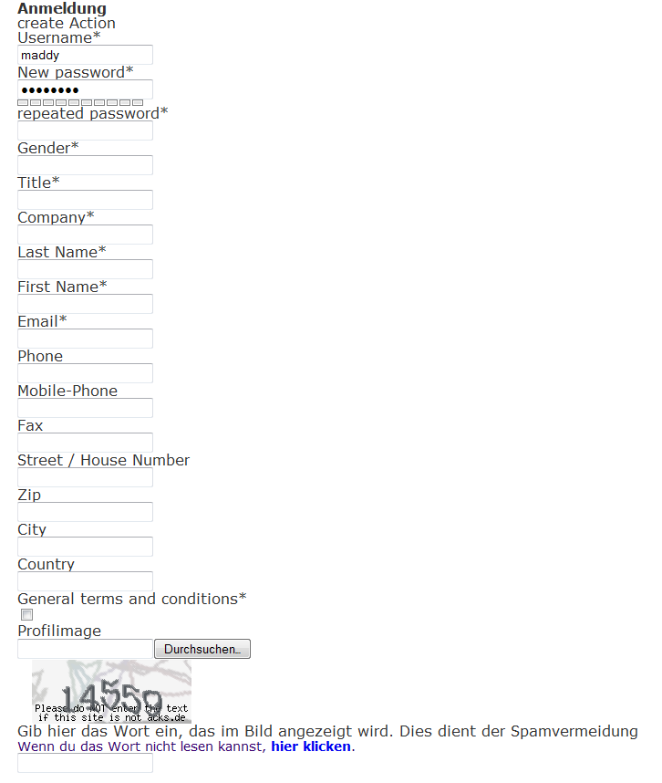 *Illustration 2: extensive register form with sr\_freecap*