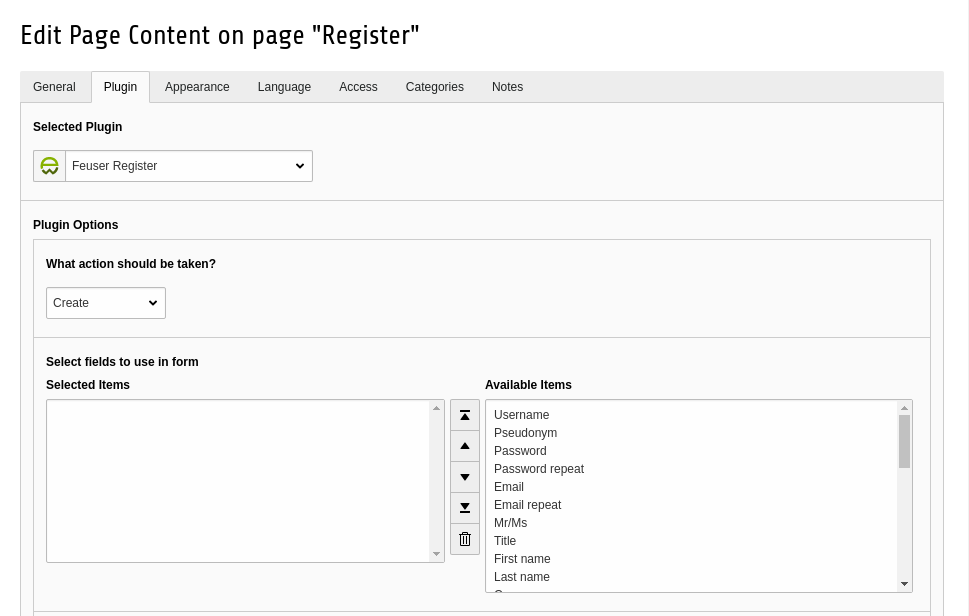 Illustration 1: field with which form fields are selectable and sortable