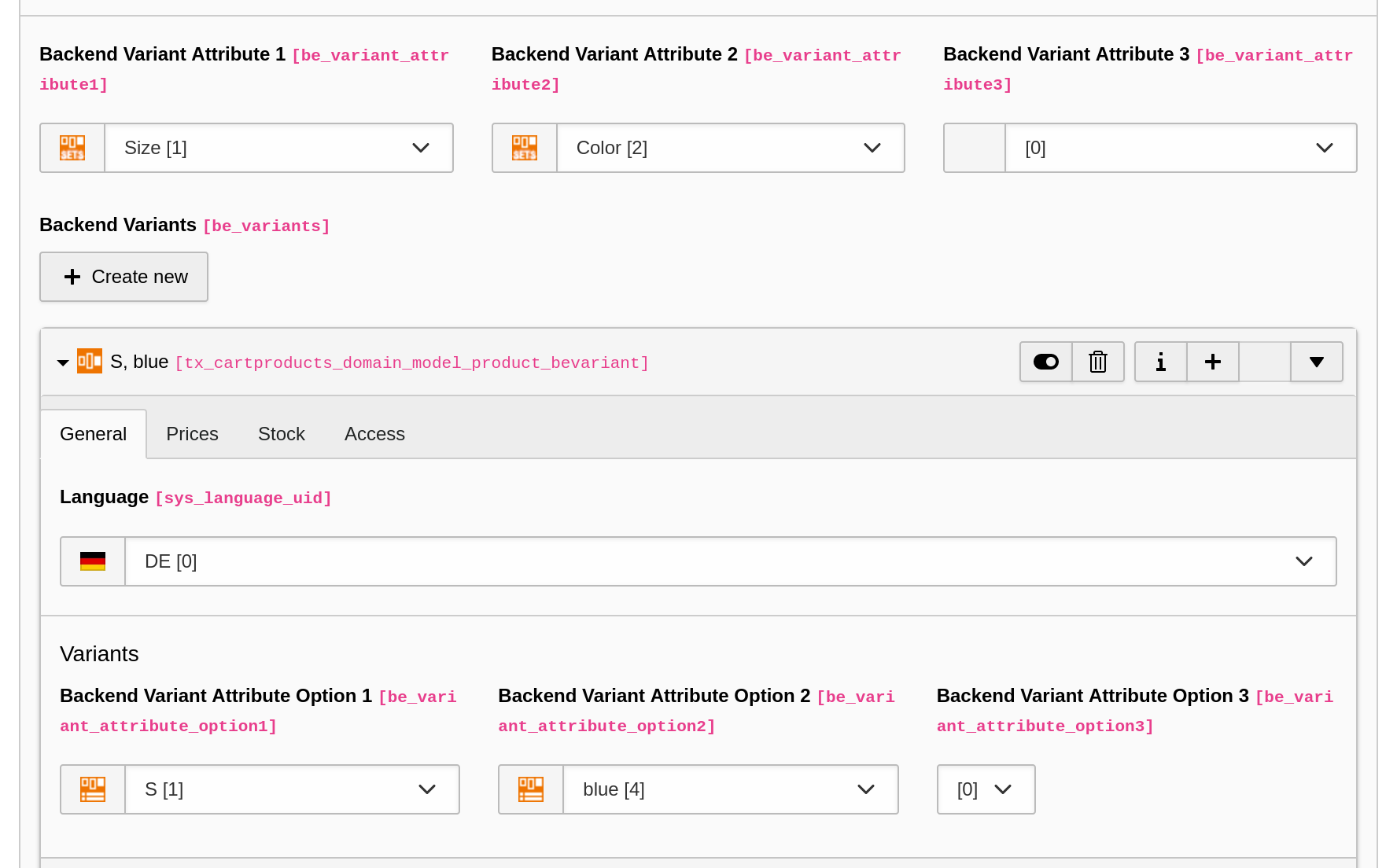 Backend Variant Attributes