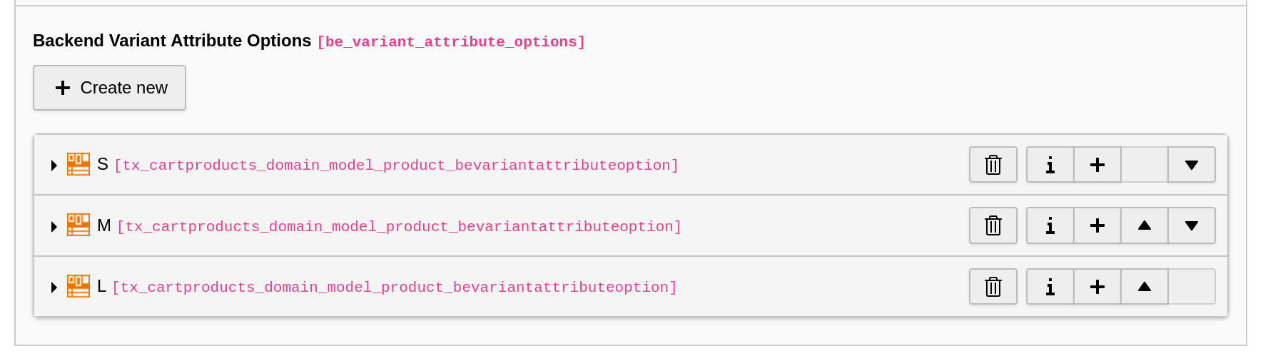 Backend Variant Attributes Options
