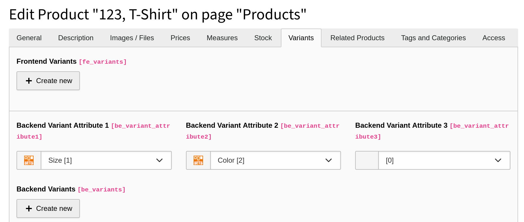 Backend Variant Attributes