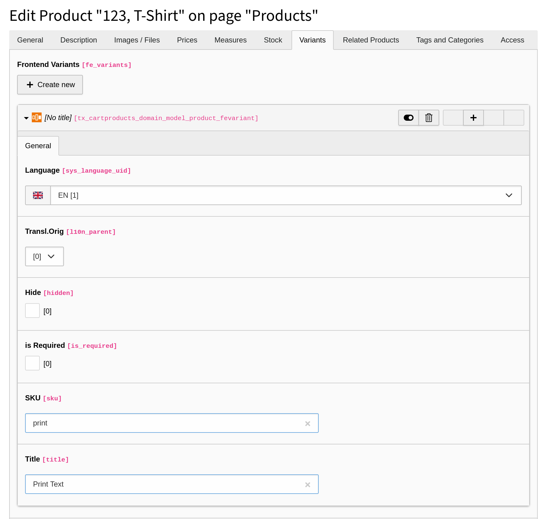 Backend Variant Attributes