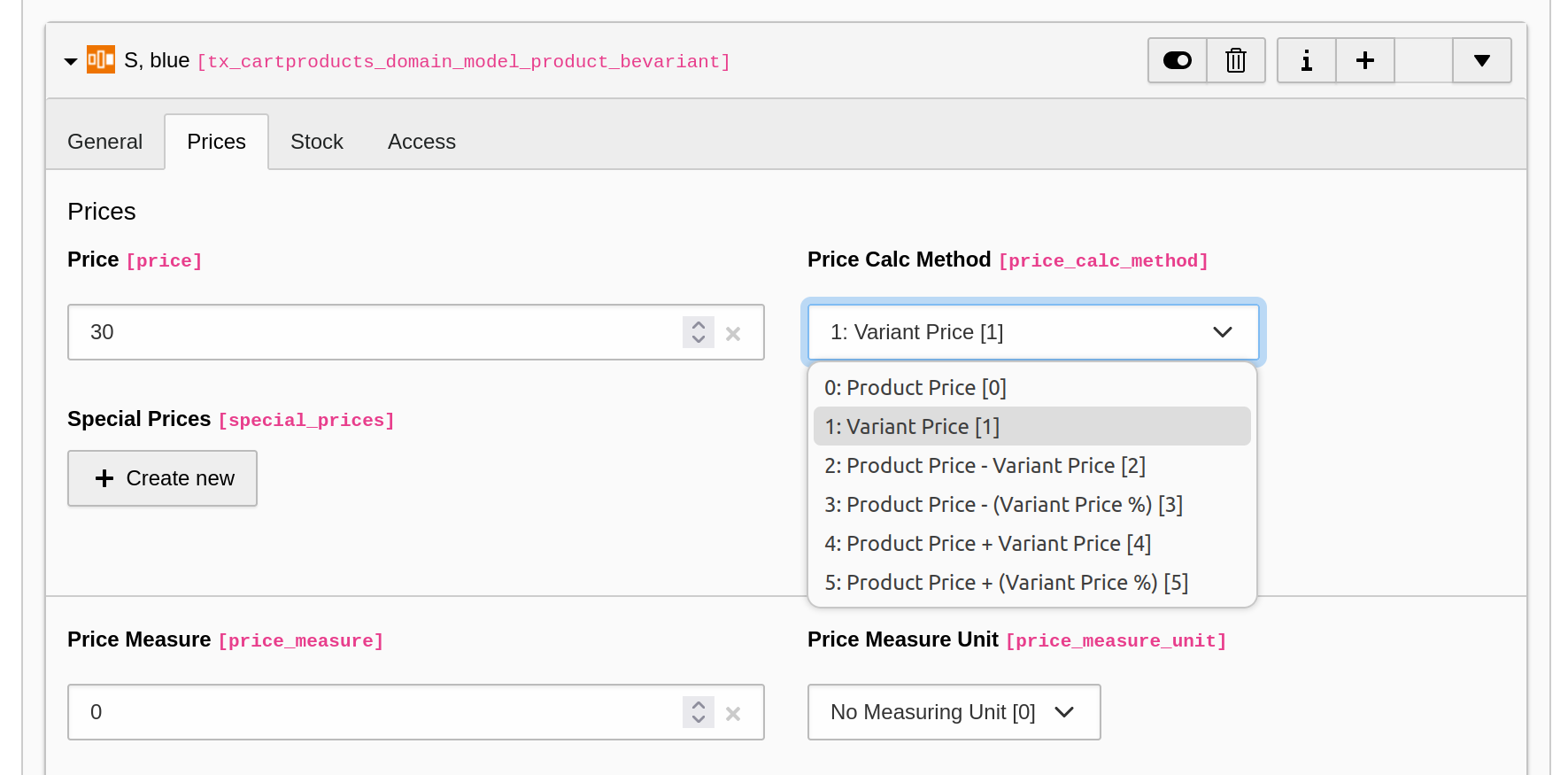 Backend Variant Attributes