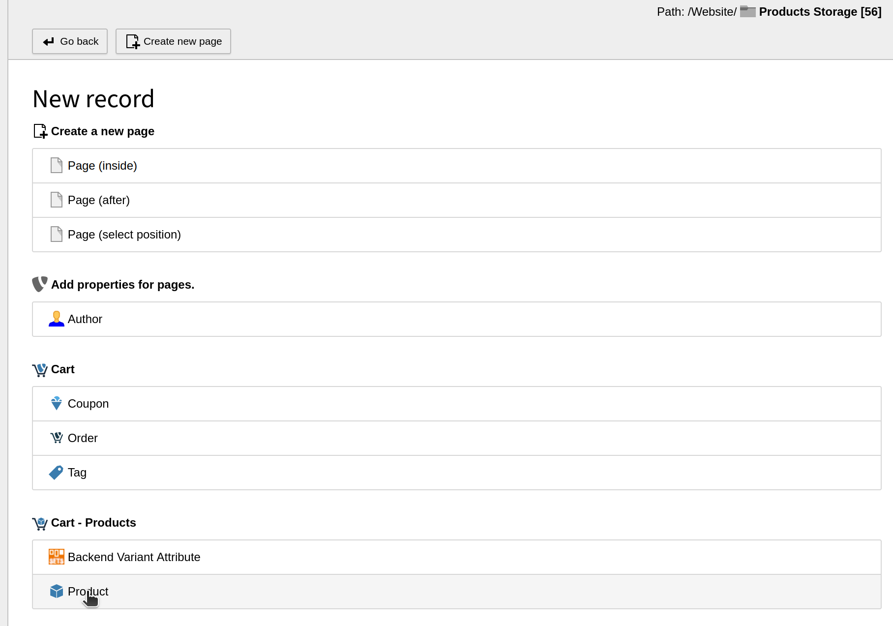 Create a new product
