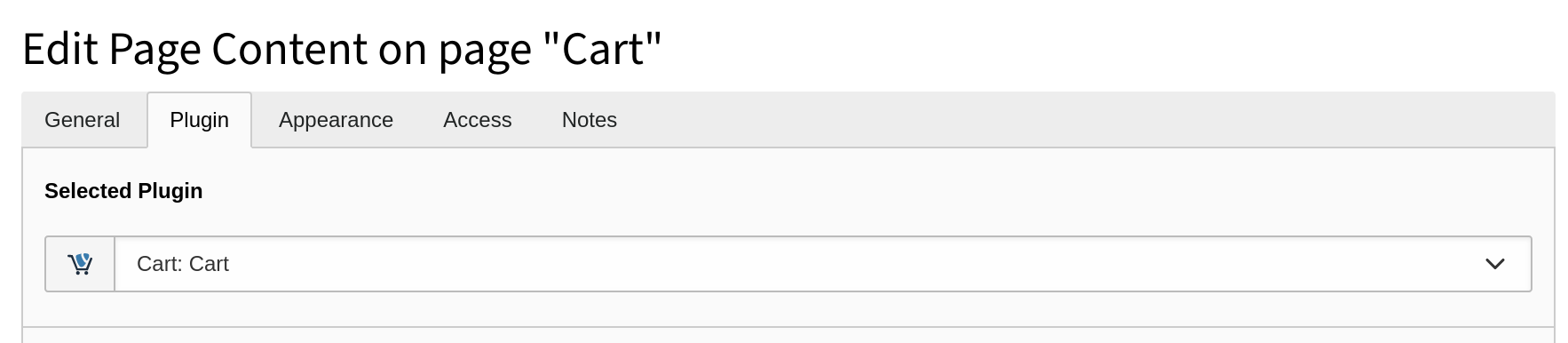 Settings within the plugin "Cart: Cart"