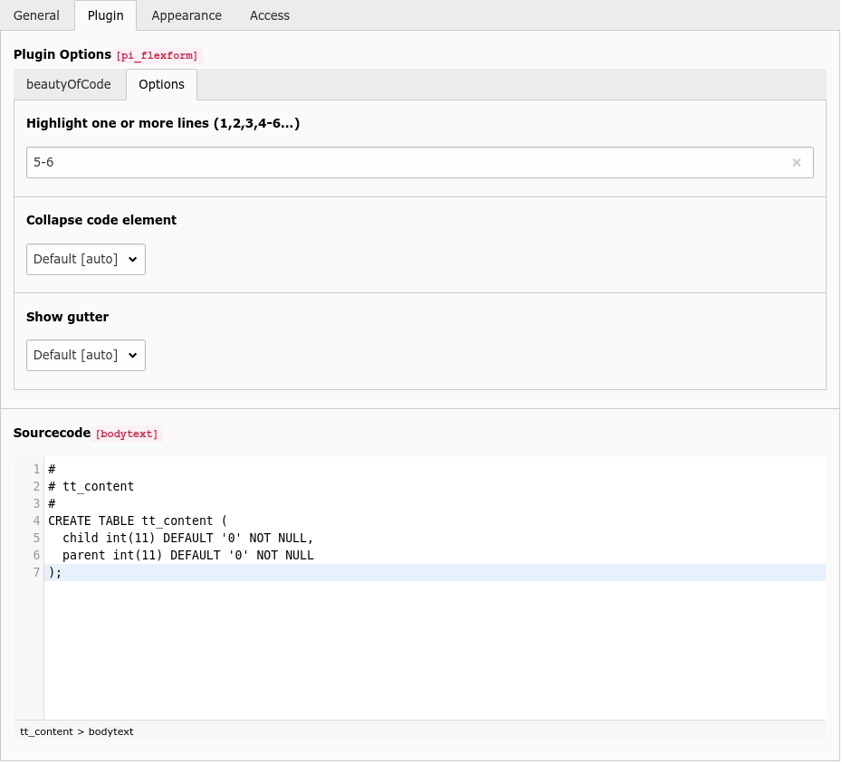 Content element options tab screenshot