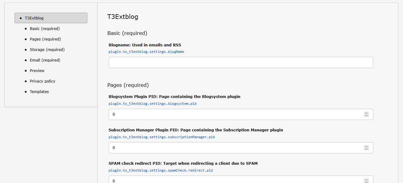 Extension site set settings