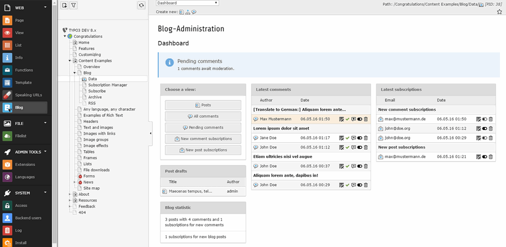 Dashboard backend module