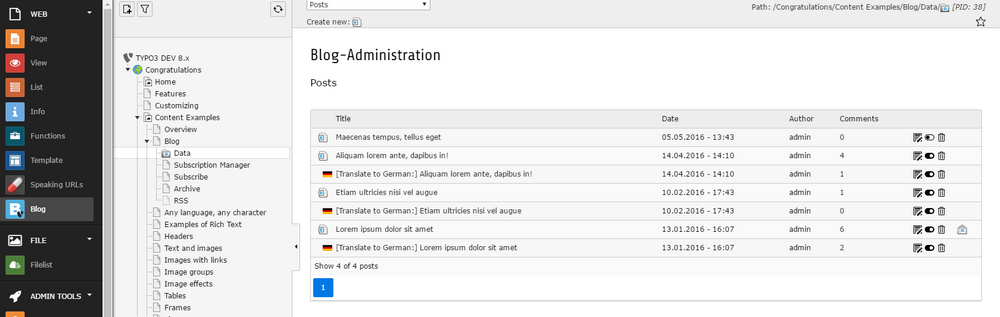 Post records backend module
