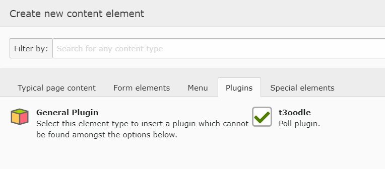 New Content Element Wizard in page module