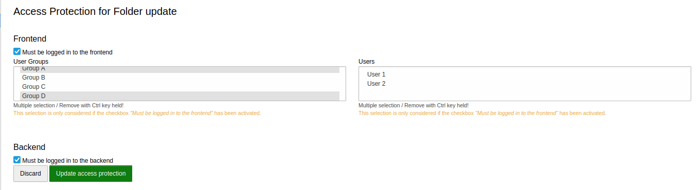 Settings to protect the folder