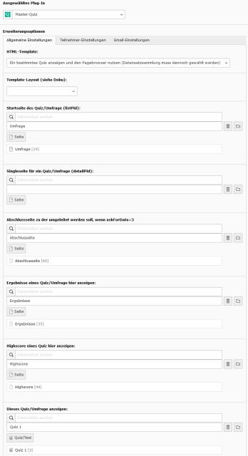 Backend view of the plugin