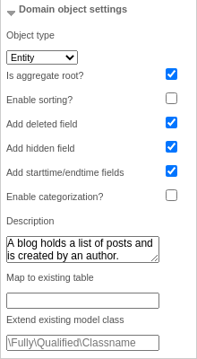 The domain object settings