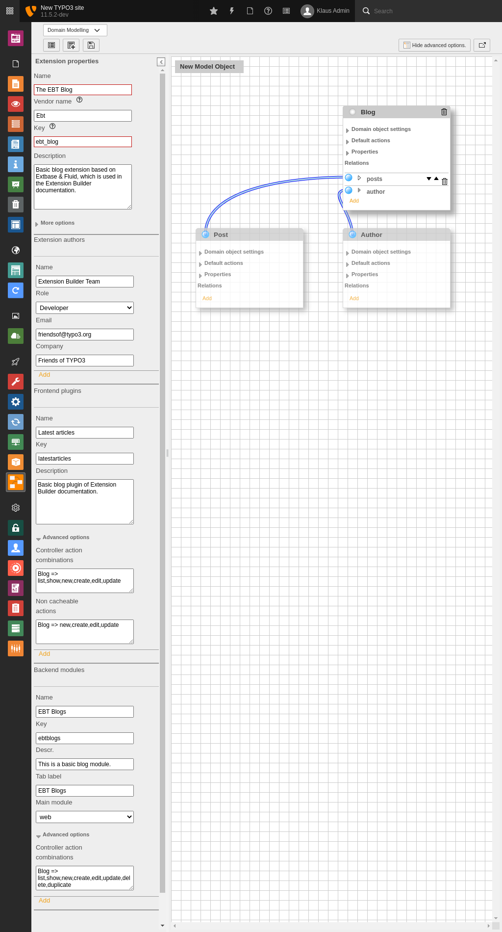 Graphical editor with blog example