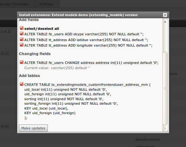Database updates of tt_address mapping