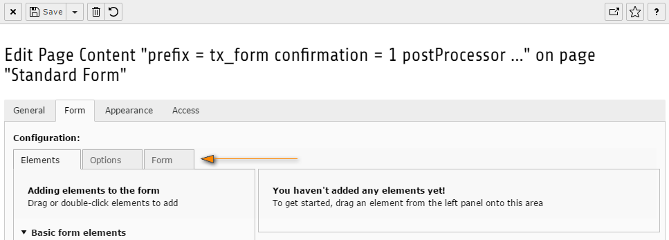 The form wizard with the main tabs.