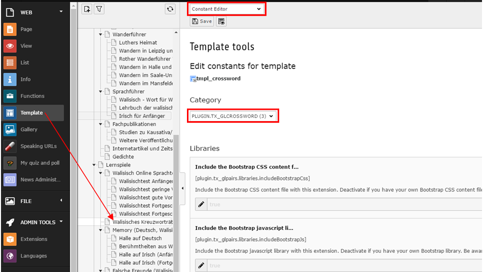 The static template is includet