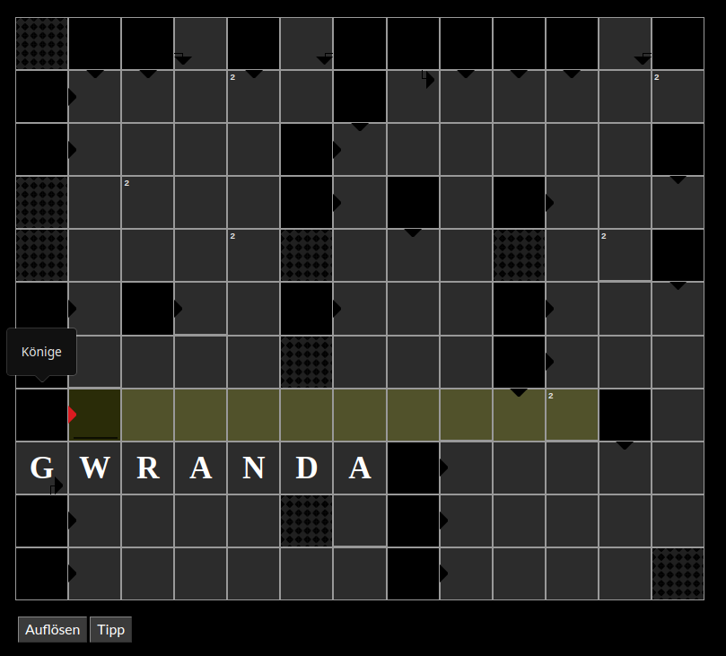 Crossword with dark color scheme