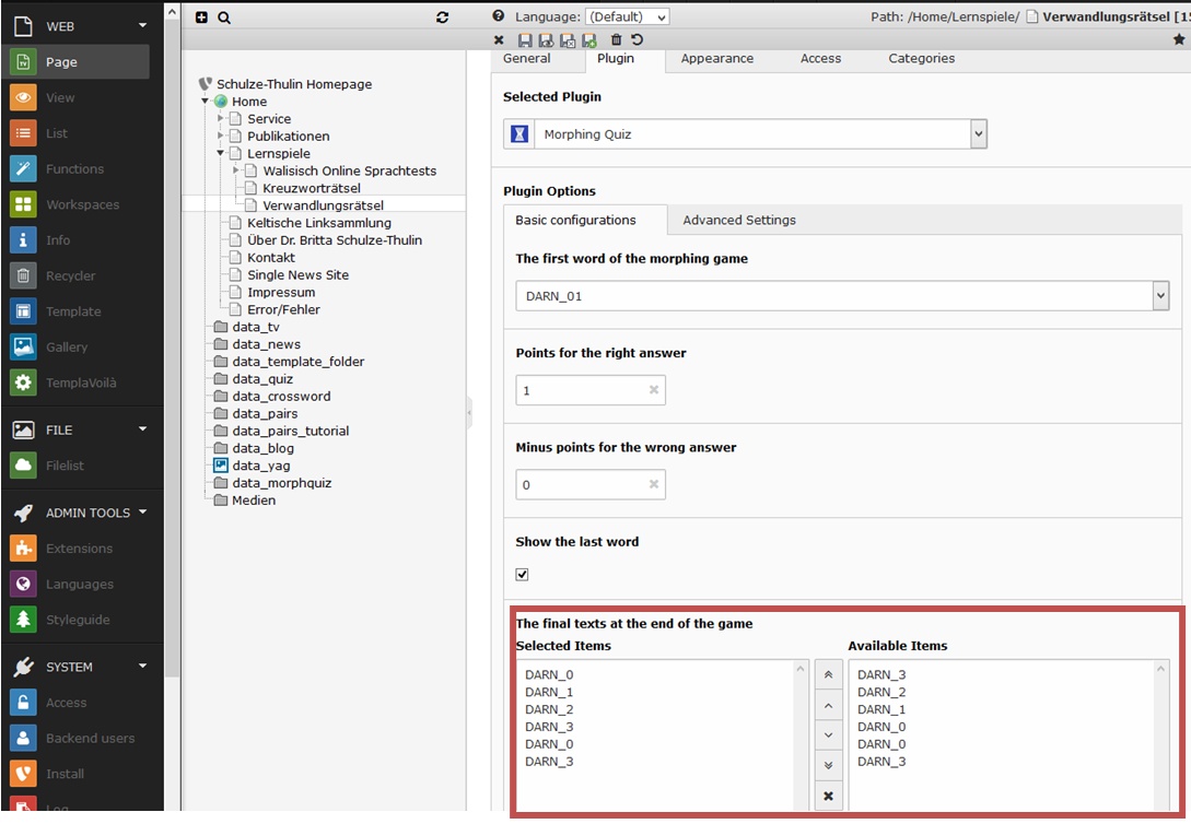 Assign the finishing text to the frontend pluging