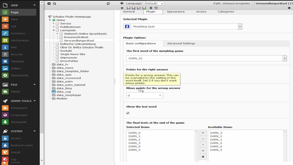 Form of the plugin