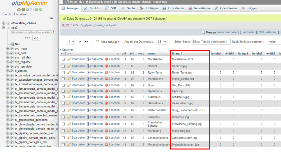 Show the old image reference in PhpMyAdmin
