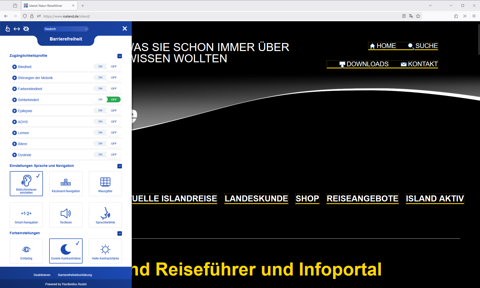 Widget in desktop view opened